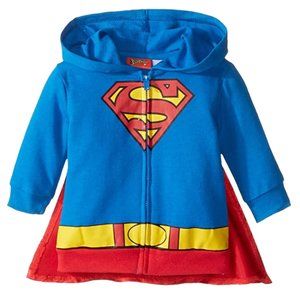 Superman Baby Hoodie with Cape Kids Boys Girls Costume Zip Jacket Blue Red 3/6M